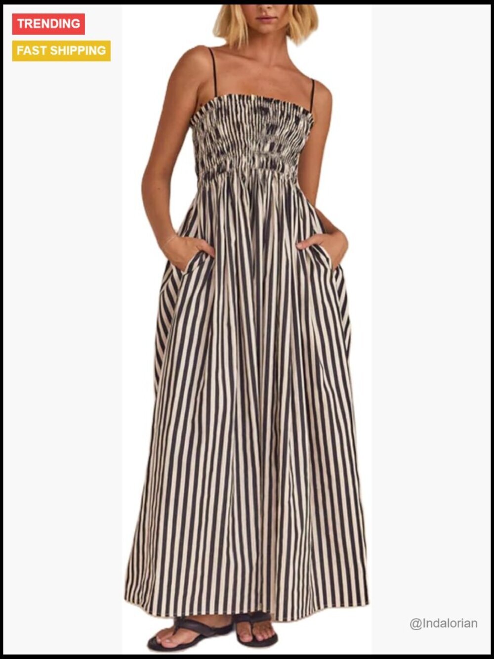 Striped Maxi Dress Smocked Backless Spaghetti Strap Long Flowy A-Line Sundress